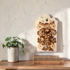 VTG Polish Folk Art Hand Painted Ceramic Wall Plaque Flower Board